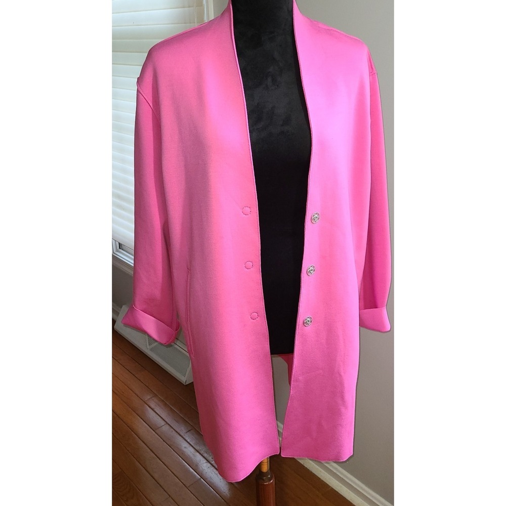 NWOT Carolina Belle‎ Montreal Pink Open Button Lagenlook Cardigan Jacket Sz M